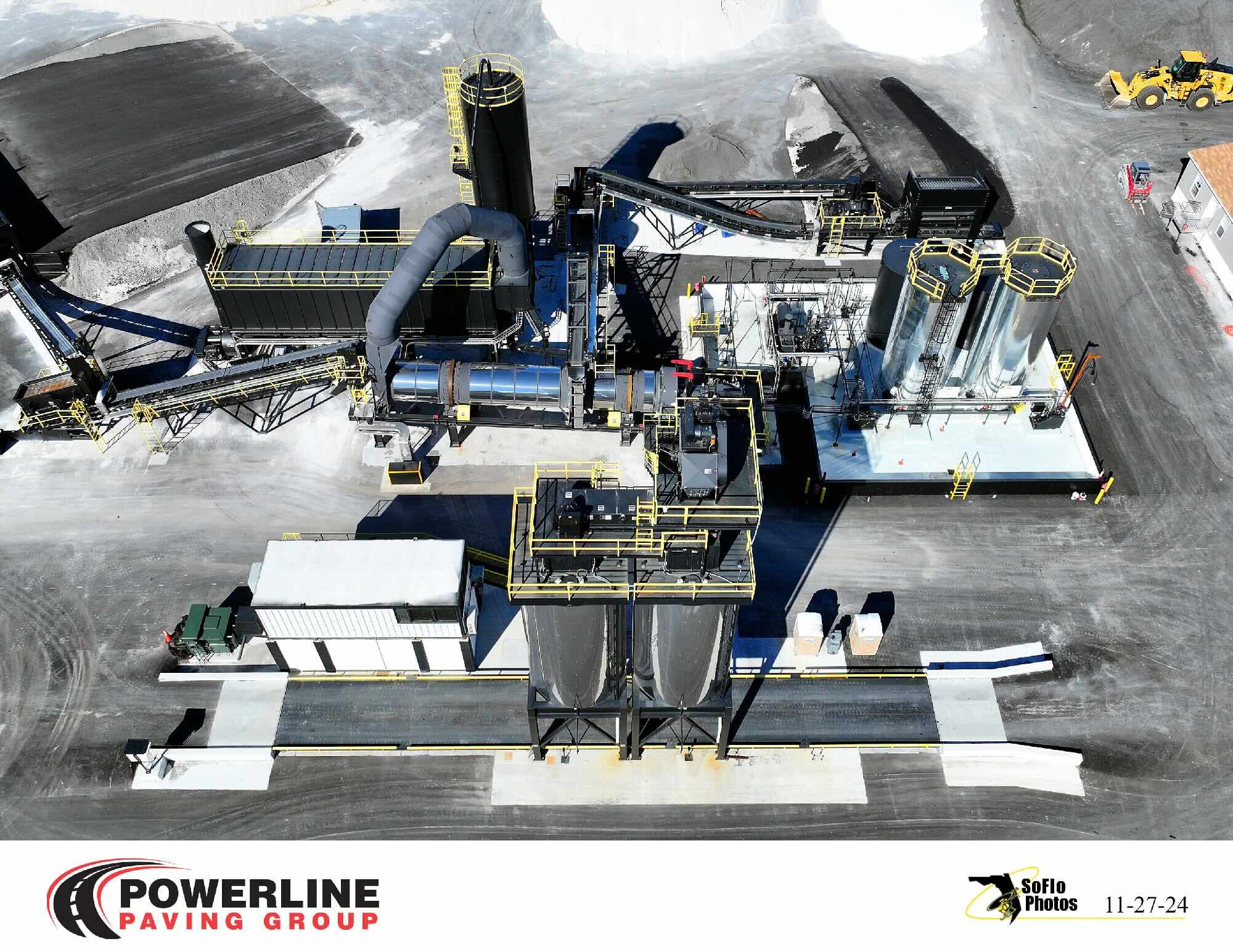 Overhead view of an industrial asphalt plant